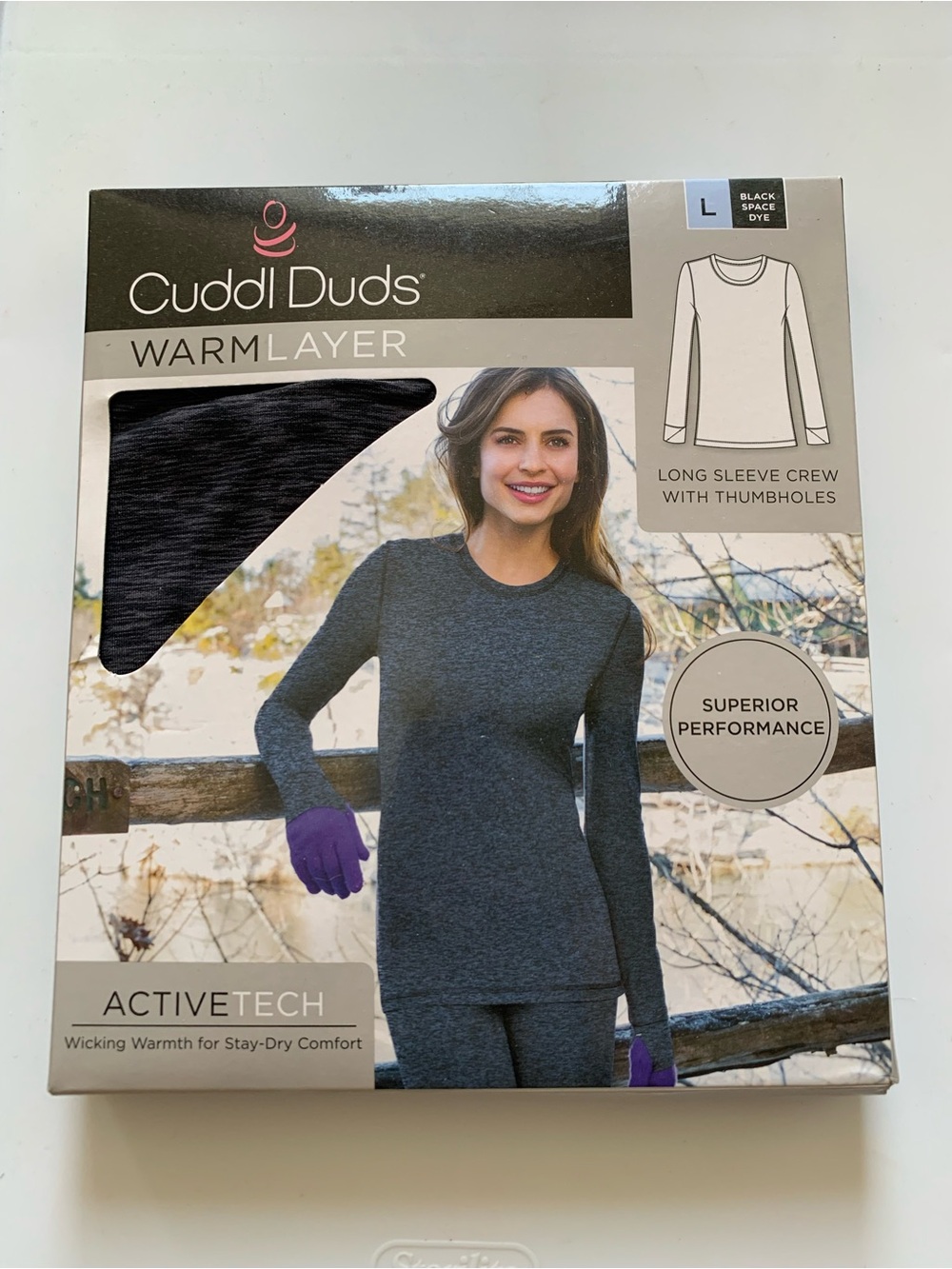 Cuddl Duds Women's Small Crew Long Sleeve Top Black Space Dye Warm ActiveTech